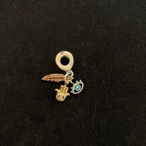 Hamsa hand, evil eye and feather Pandora charm